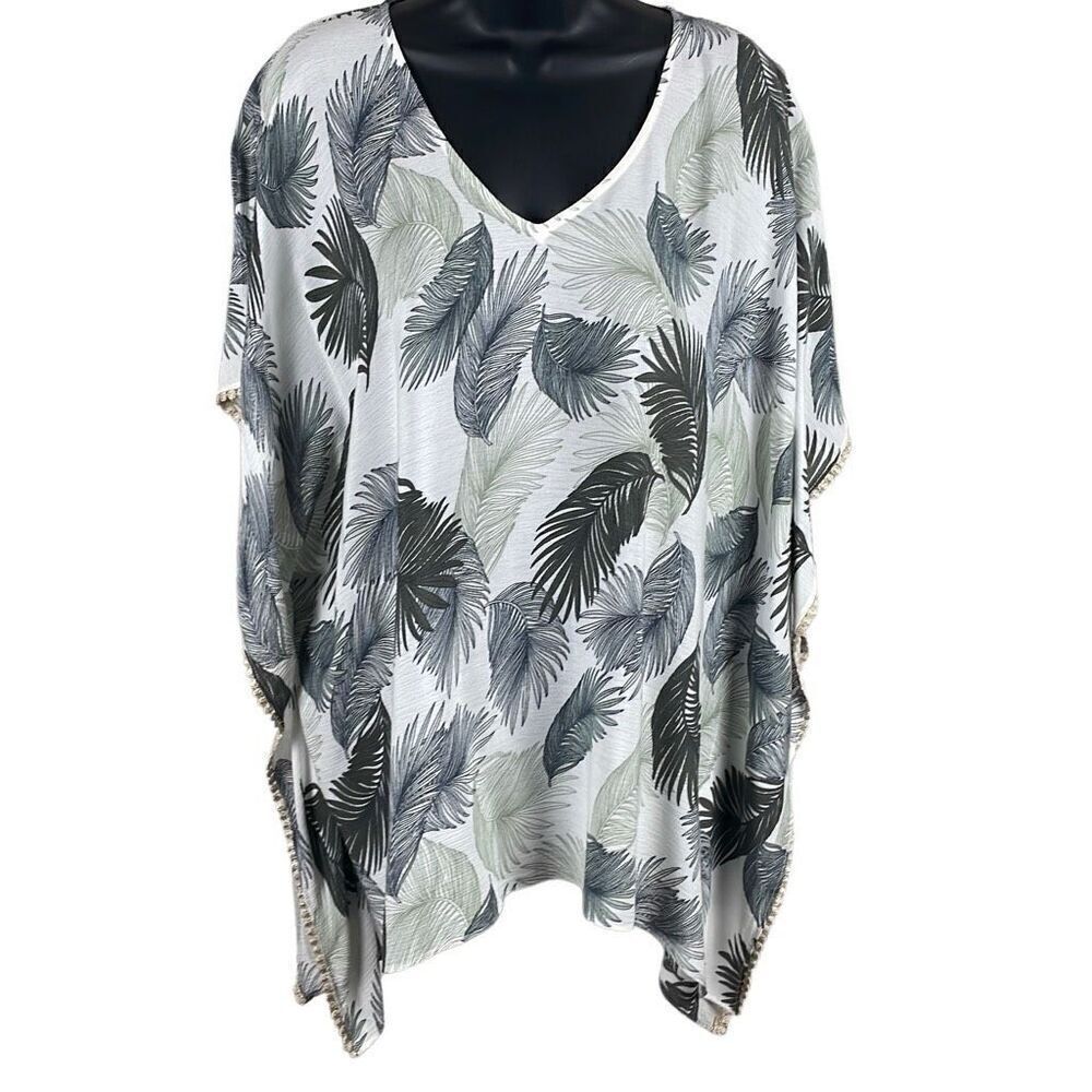 Chico's Palm Leaf Print Blouson Scarf Top S/M